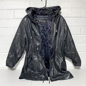 Super Nice Wilson’s Leather Hooded Insulated Coat Drawstring Waist Zip Up Wom M
